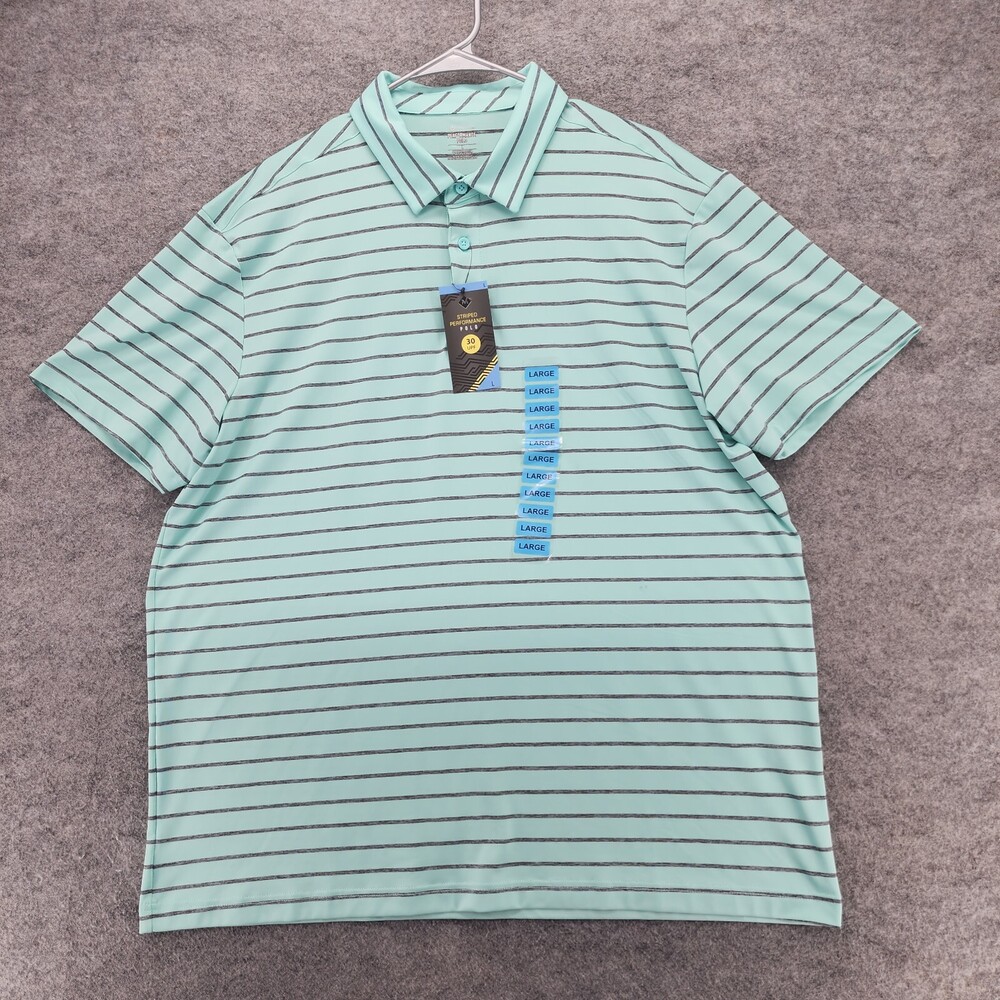 Members Mark Polo Shirt Mens Large Blue Striped Performance
